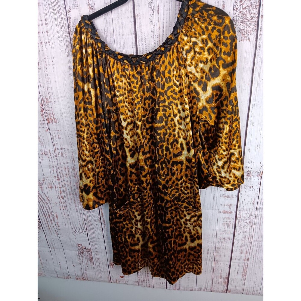 Sharagano Midi Silky Dress Large 3/4 Sleeve Pockets Pullover